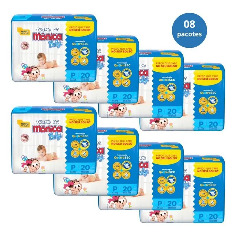 Fraldas Turma Da Mônica Baby Kit 8 Pacotes P