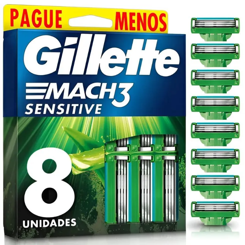Gillette Mach3 Sensitive Carga De Barbeador 8 Unidades