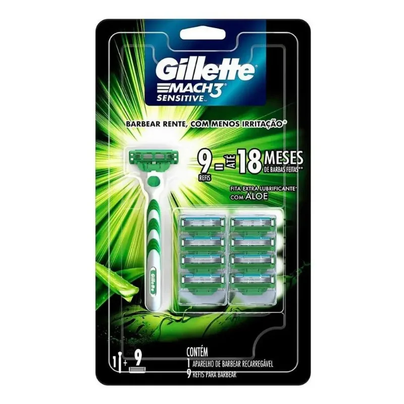Aparelho De Barbear Mach3 Sensitive + 9 Cargas Gillette