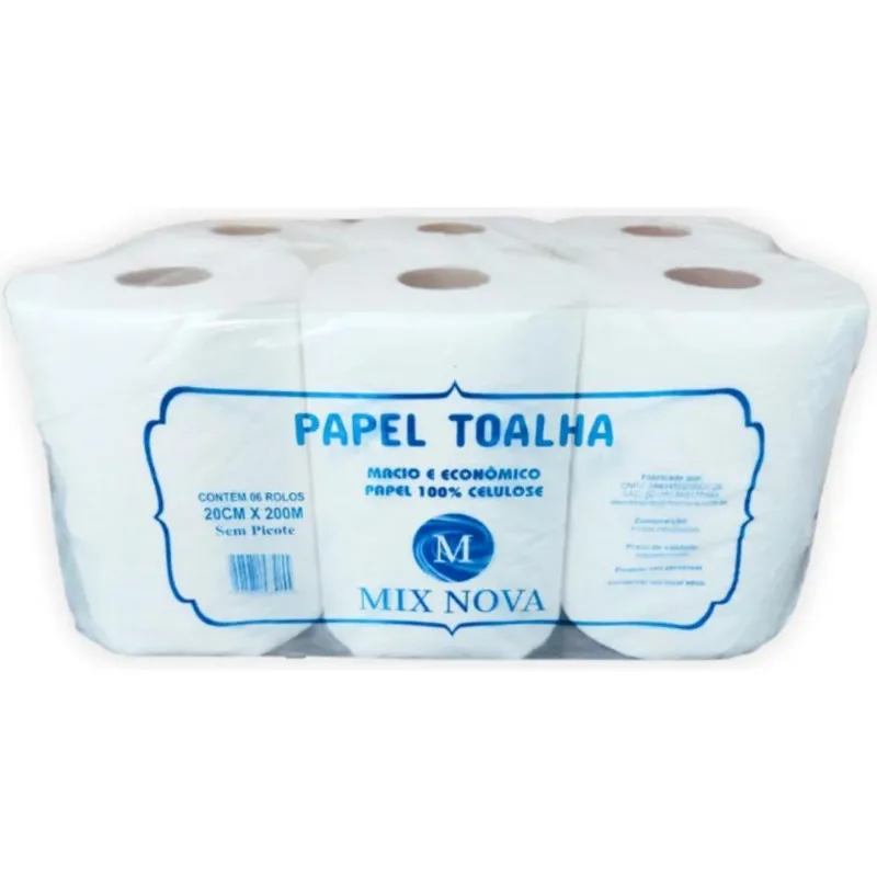 Papel Toalha Bobina 6 Rolos De 20cm X 200m Branca 100% Celul