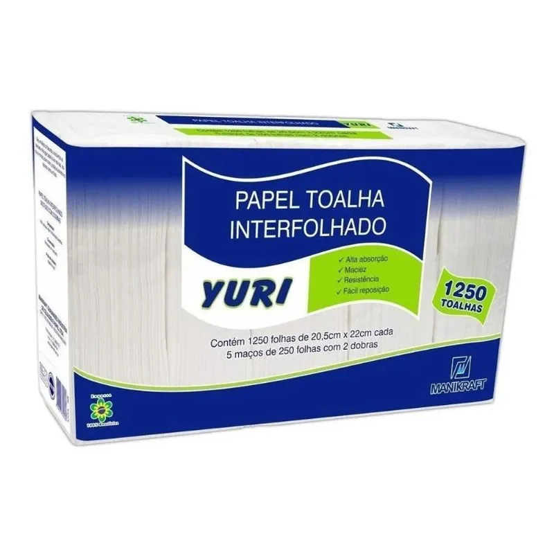 Papel Toalha 2 Dobras 20,5 X 22 Branco 1250 Fls Yuri