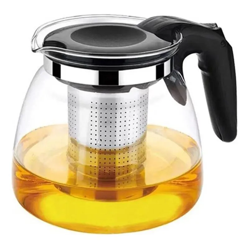 5x Chaleira Bule De Vidro Com Infusor Inox Para Chá Café Cor