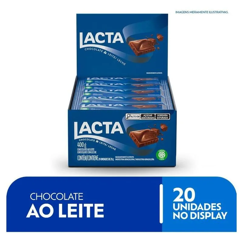 Chocolate Ao Leite Lacta Caixa Com 20 Unidades De 20g
