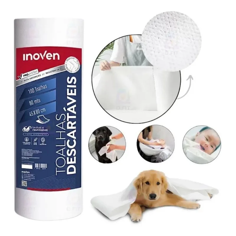 Inoven Toalha Descartável Pet 100 Toalhas 80cm X 45cm
