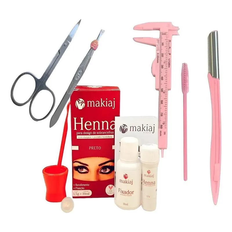 Kit Henna Sobrancelha Profissional Escovinha Castanho Claro