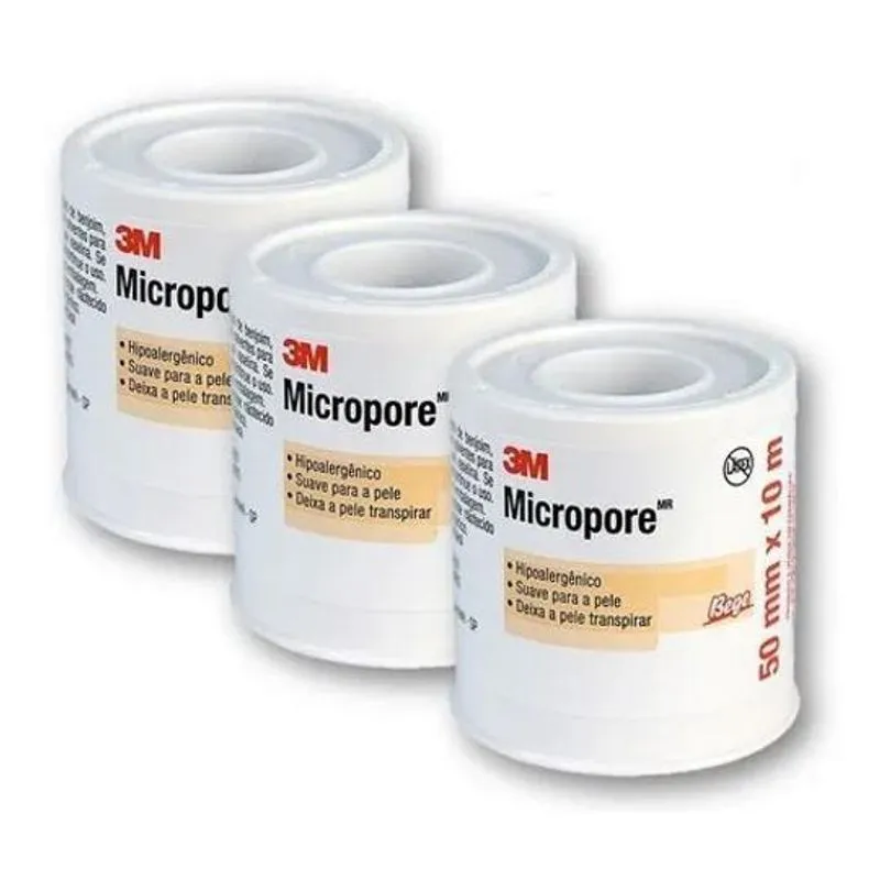 Fita Micropore 5cmx10m 3m Bege 03 Rolos