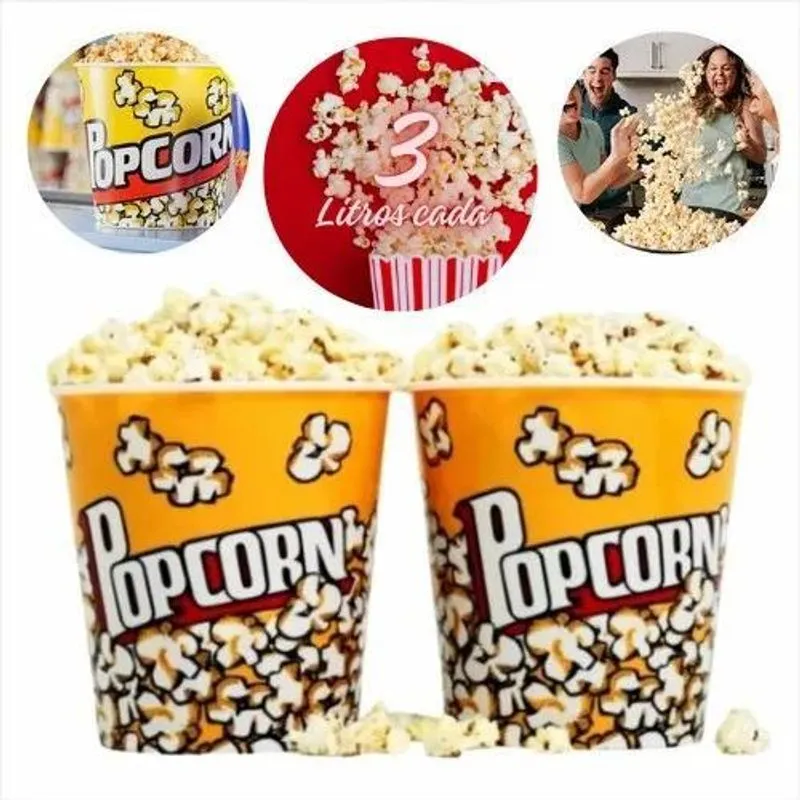 2x Kit 2 Baldes Pipoca Pote Grande Resistente Cinema Futebol
