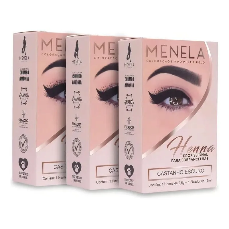 Kit 3 Hennas Para Sobrancelhas Nanotecnologia Menela 2,5 Gr