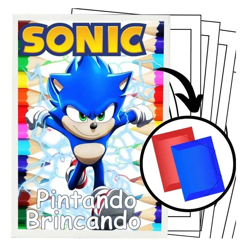 10x Kit 100 Desenhos Para Pintar E Colorir Sonic - Folha A4