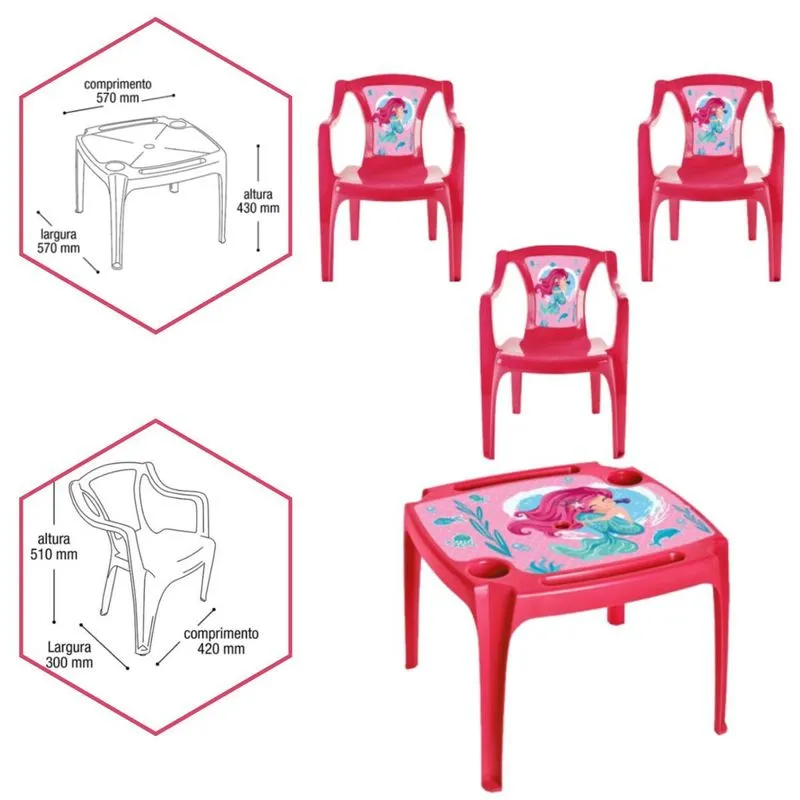 Kit Mesa E 3 Cadeira Infantil Atividades Educativa Rosa