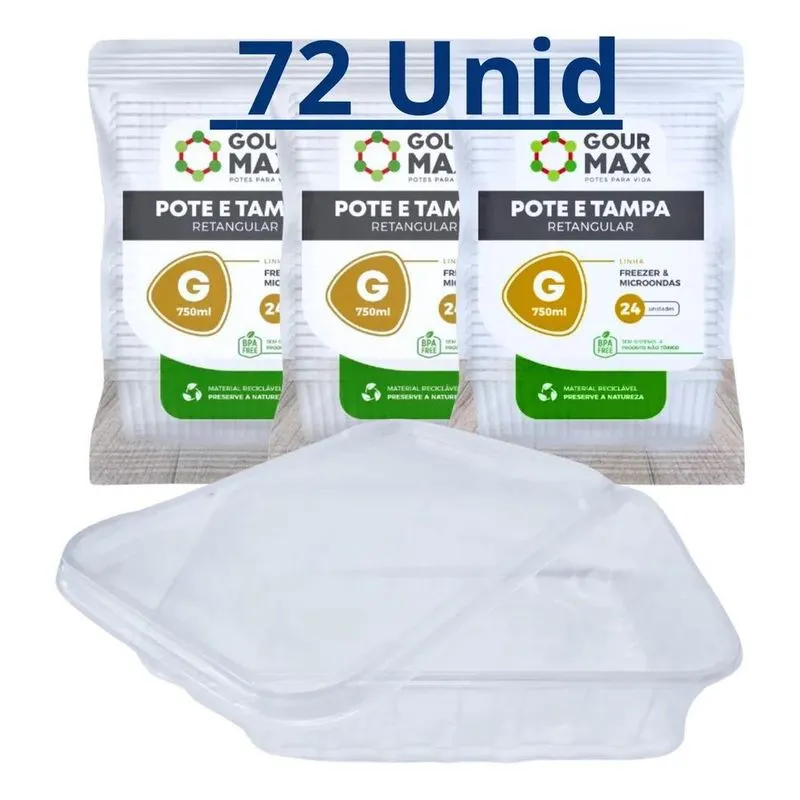 3x Pote Descartável 750ml Freezer Microondas Marmita - 72 Un