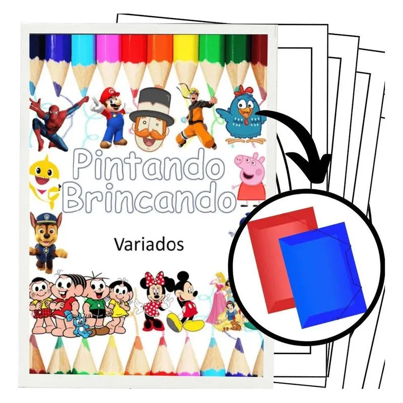 10x Kit 200 Desenhos Para Pintar E Colorir Tema Variados -