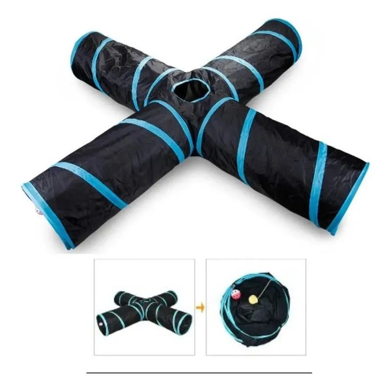 5x Brinquedo Gato Tunel Para Gato Interativo 4 Saídas Dobráv