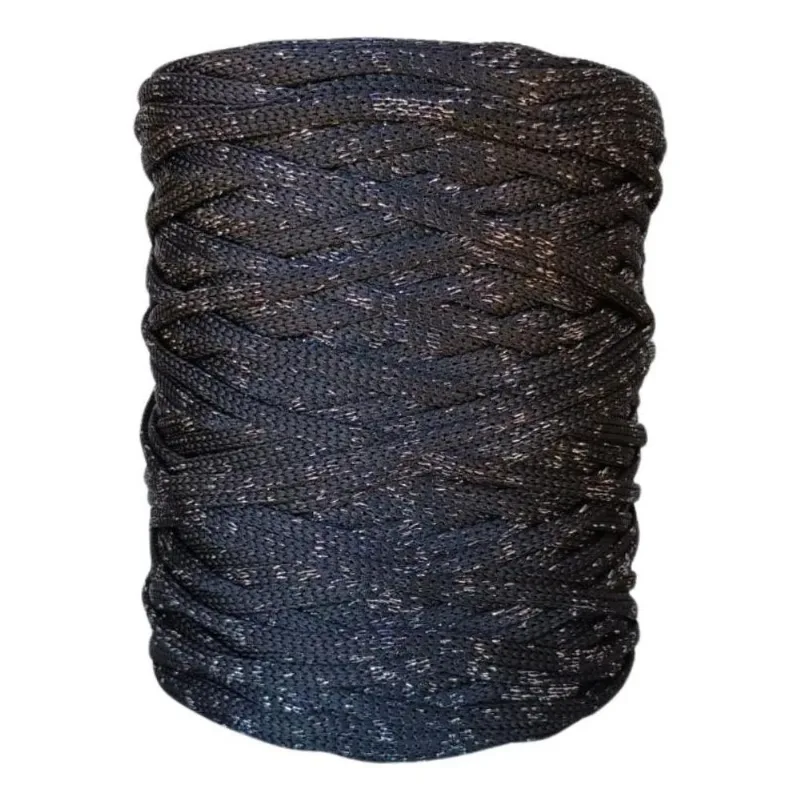 Fio Náutico 100% Poliéster 5mm 500g (ap Preto Lurex Prata