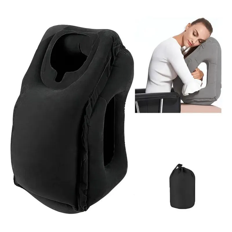 Apoio Inflável Avião Viagem Almofada Travesseiro Dormir Preto