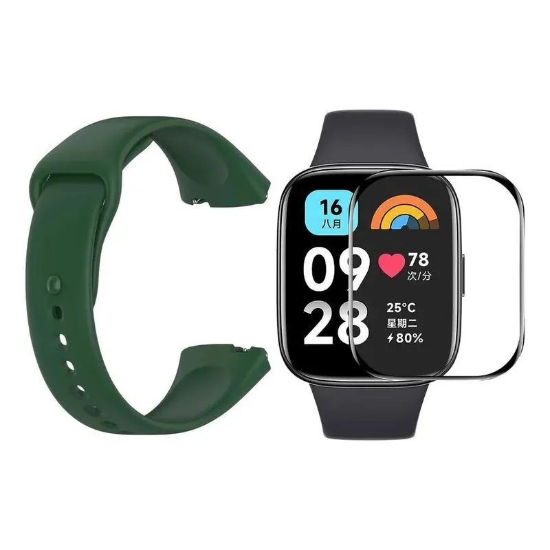 Kit Pulseira + Película Para Smartwatch Redmi W Verde-flores