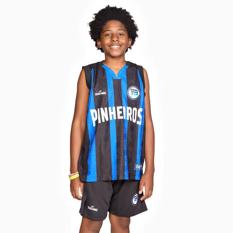 Regata Spalding Pinheiros Fan Game ECP Home 24/25 Infantil - Azul e Preto Cor:Azul;Tamanho:12