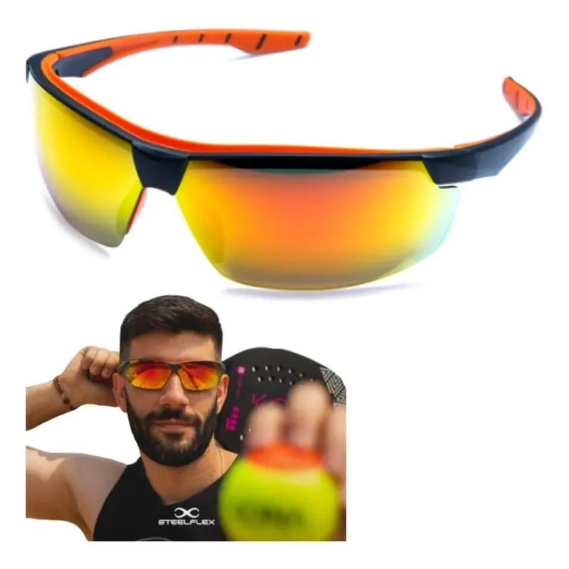 Oculos Beach Tennis Sol Uv Ciclismo Neon - Laranja Espelhado