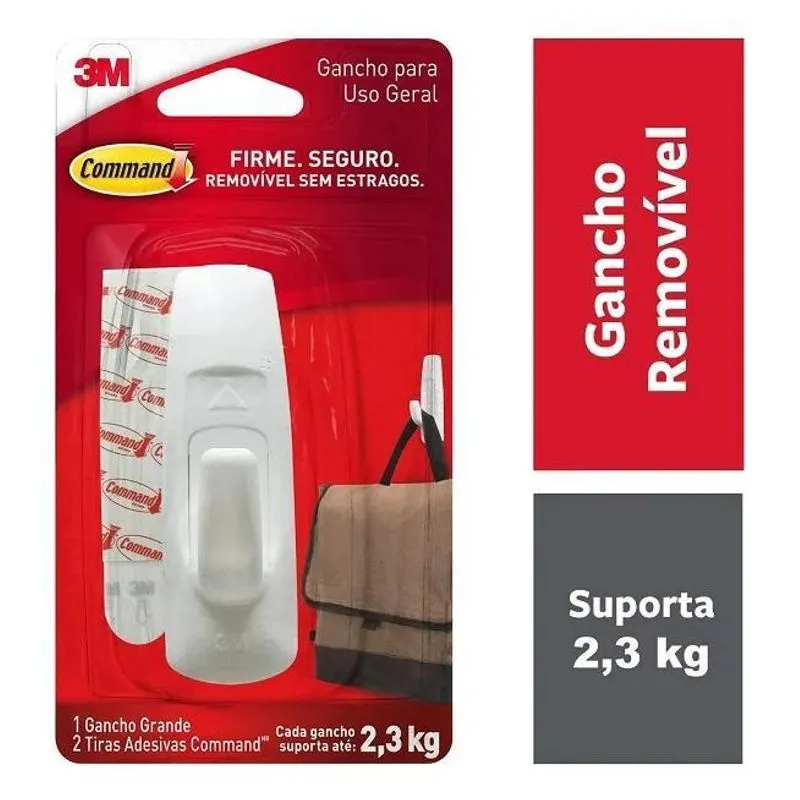3x Gancho Adesivo Command Branco Grande Ate 2,3kg 3m