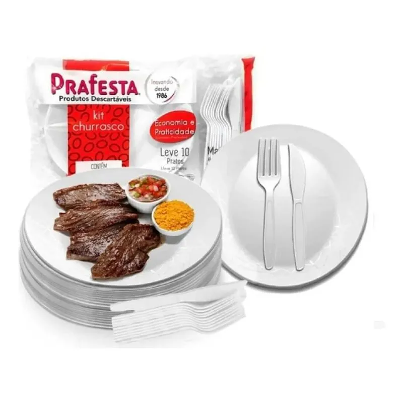 3x 30 Kit Churrasco Faca Garfo Prato Descartável 90 Un