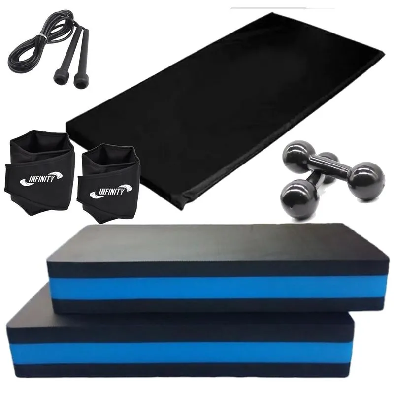 Kit Funcional Caneleira 2kg+2step+corda+halter2kg+colchonete