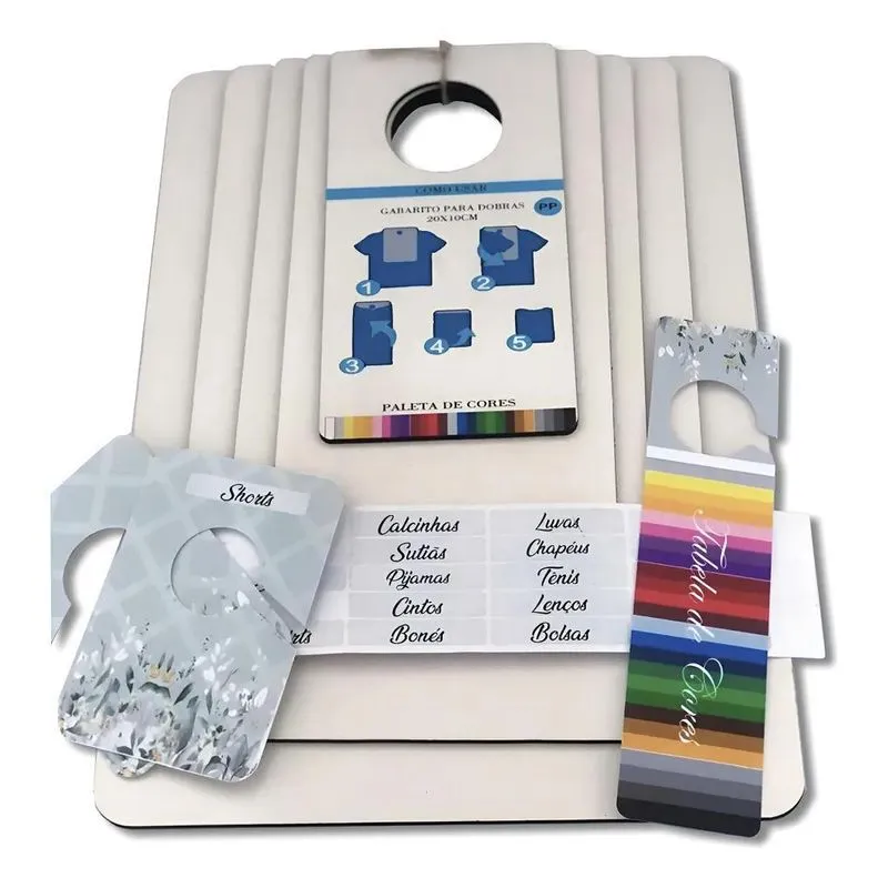 2x Gabarito Dobrar Roupa Kit 5 Tamanhos Mdf Paleta De Cores