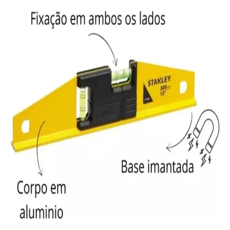 Nivel Alumínio Bolha Gp Base Magnética 12p 305mm Stanley