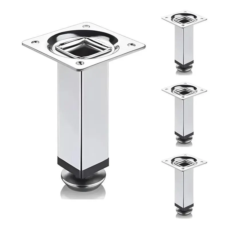 3x Pé Para Móveis Quadrado Pezinho Cromado 10cm Regulável 4u