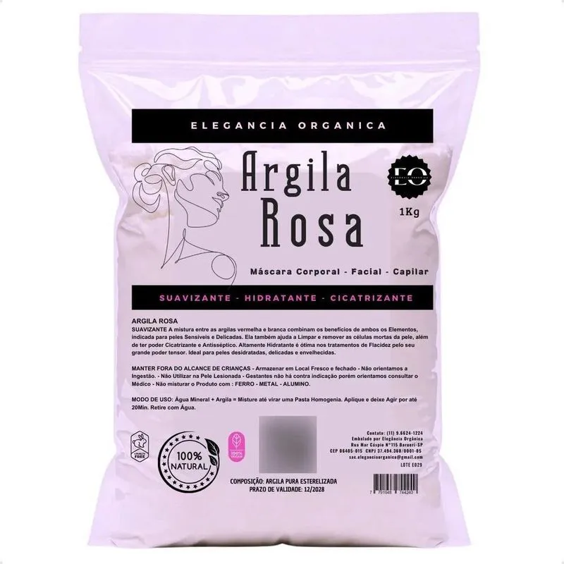 10x Argila Rosa Altamente Hidratante 1kg 100% Pura