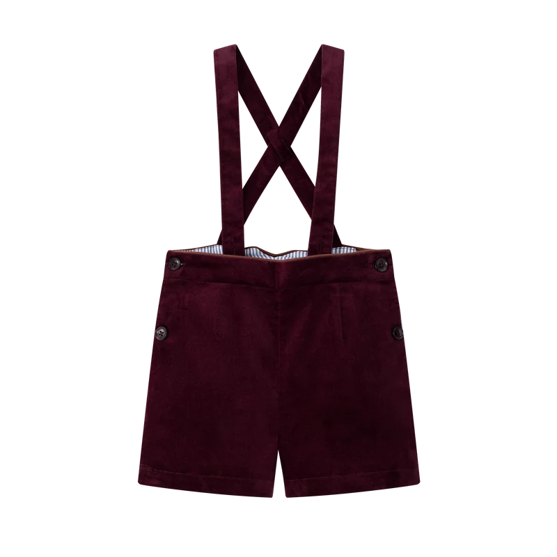 COCO BLANC BURGUNDY SUSPENDER SHORTS 24M