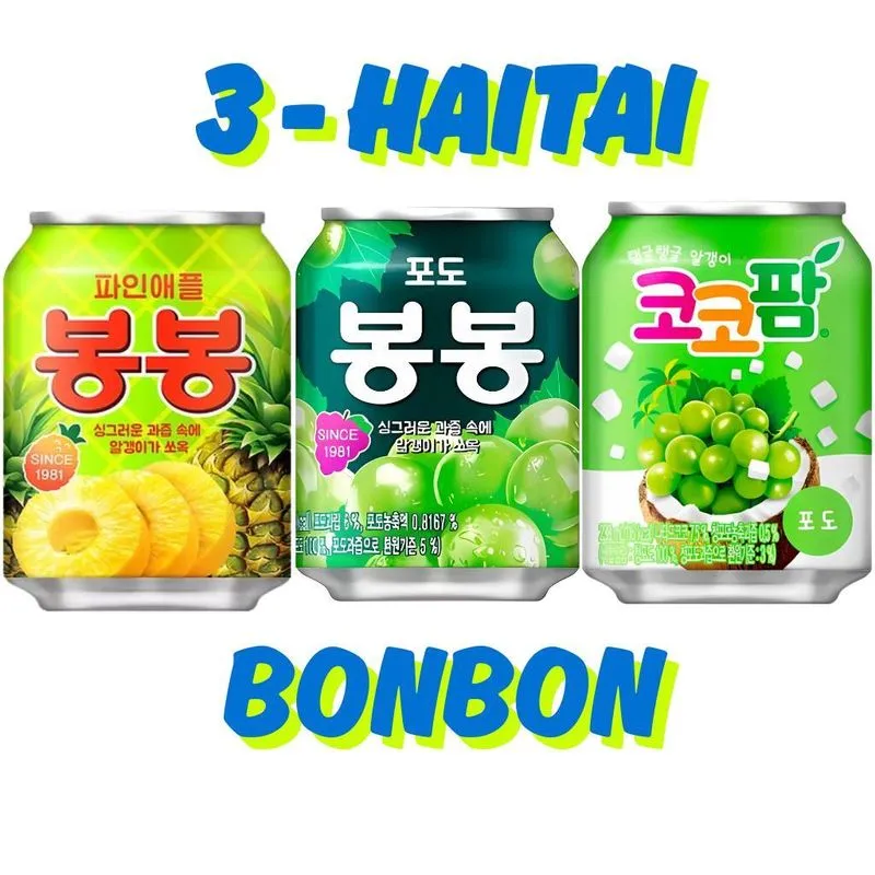 Kit 3 Sucos Bonbon Haitai Uva Verde - Abacaxi - Coco Palm