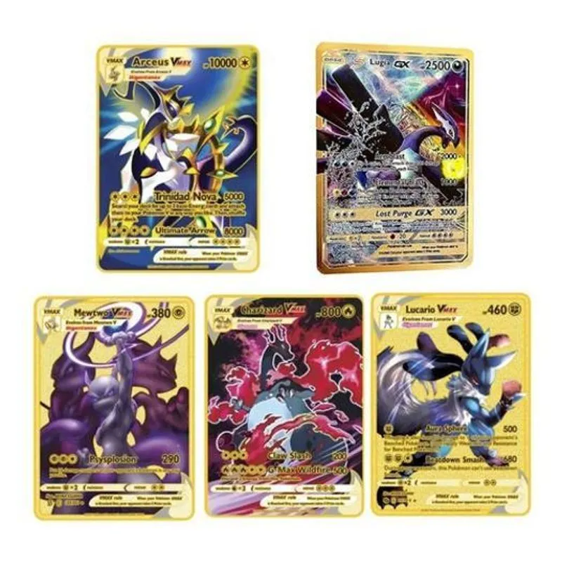 5x Cards Legend Arceus Lugia Vmax - Carta Pokemon Metal Ouro