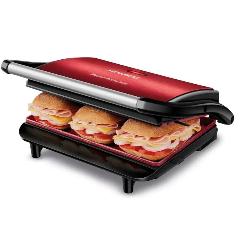 Grill Sanduicheira Master Press Inox Red Ceramic Mondial 2 Em 1 1000w