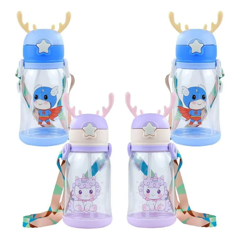 Kit 4 Garrafa De Agua Infantil Squeeze Com Canudo Al