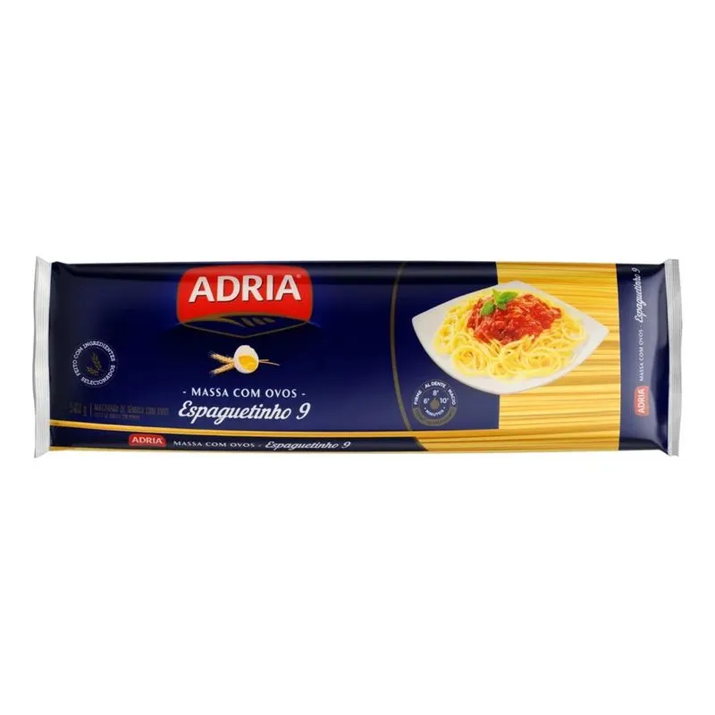 5x Macarrão De Sêmola Com Ovos Espaguetinho 9 Adria Pacote