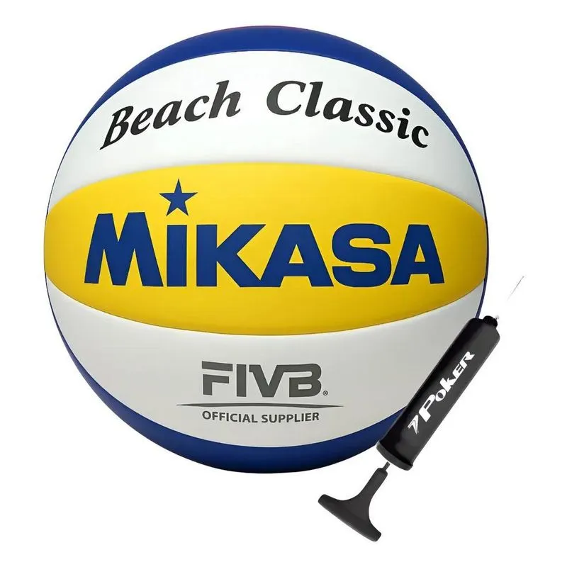 Bola Vôlei De Praia Mikasa Beach Classic Bvc + Bomba Amarel