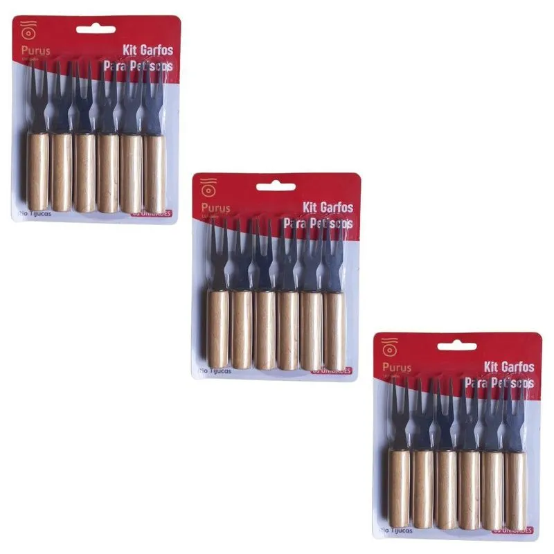 Kit 18 Garfos Garfinhos P/petisco Frios Em Inox Cabo Madeira
