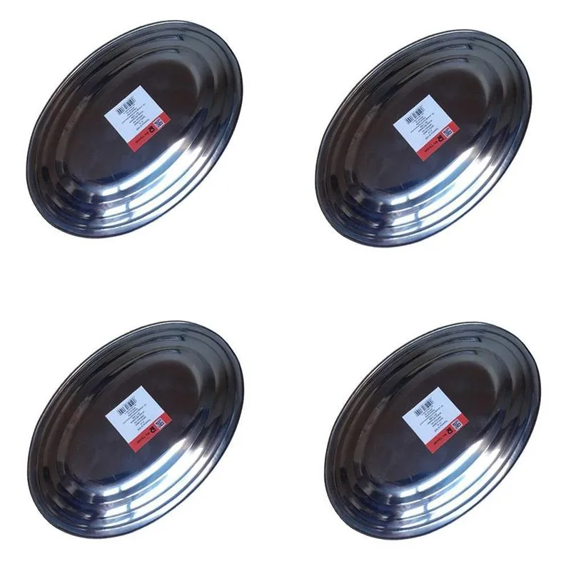 Kit 4 Travessa Bandeja Restaurante Oval Inox 30 Cm Porção