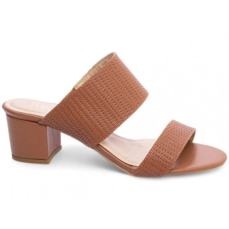Tamanco Feminino Sandália Salto Médio Baixo Bloco Grosso 5cm Caramelo Torricella