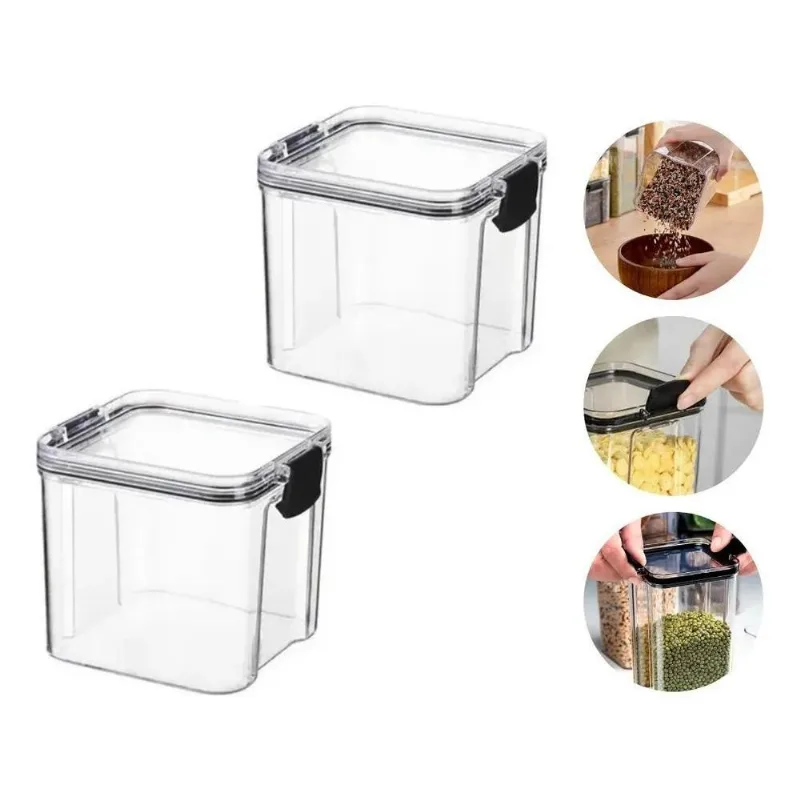 2x Kit 2 Potes Herméticos Porta Mantimento Com Tampa 1 Litro