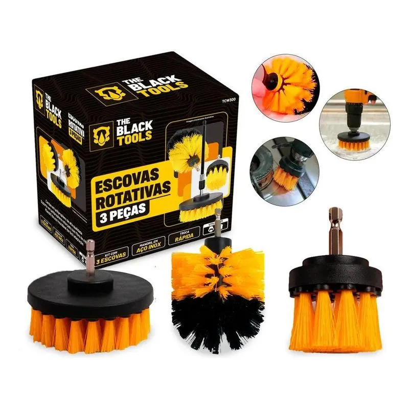 Kit 3 Escovas De Limpeza Pesada Tcw300 The Black Tools Para