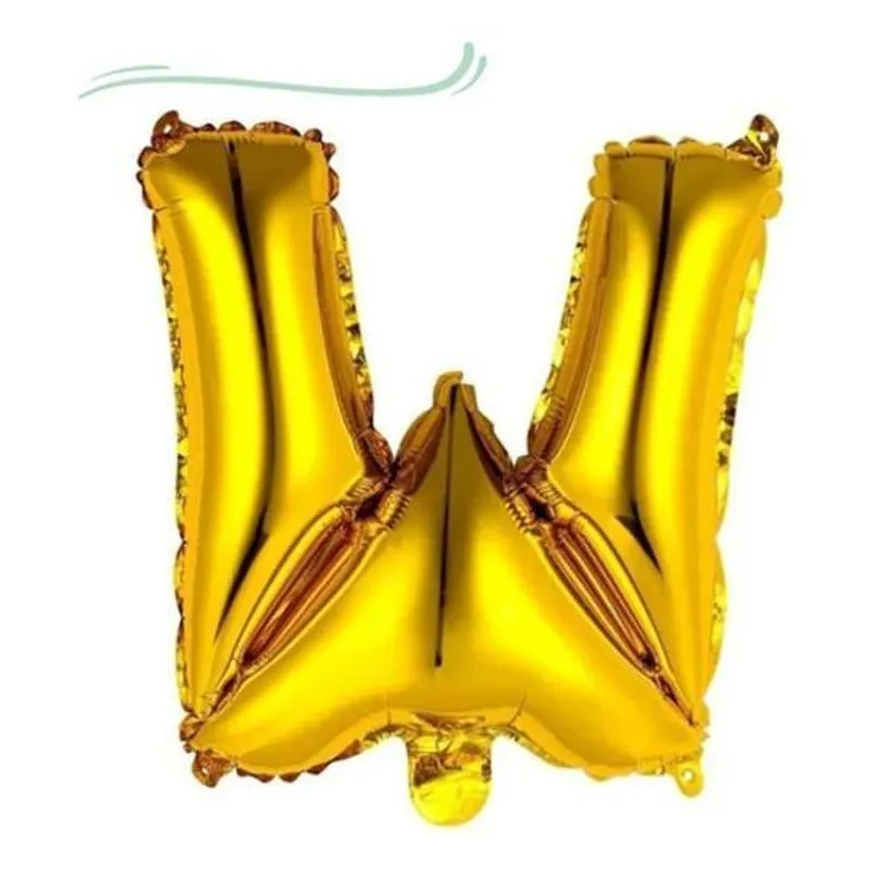 Balão Metalizado Letra W 40cm Com Palito Dourado