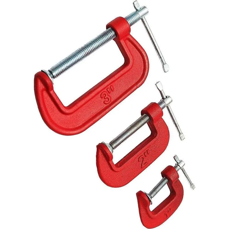 Kit Jogo 3 Pçs Sargento Grampo Tipo C Fixar E Colar Madeira