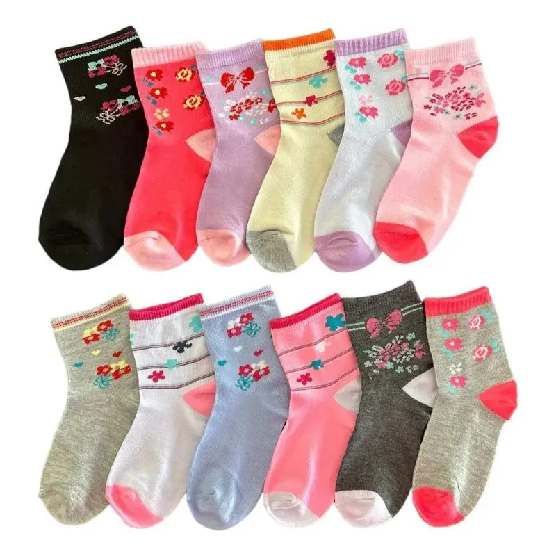 10x Kit 12 Pares Meias Infantil Feminino Algodão