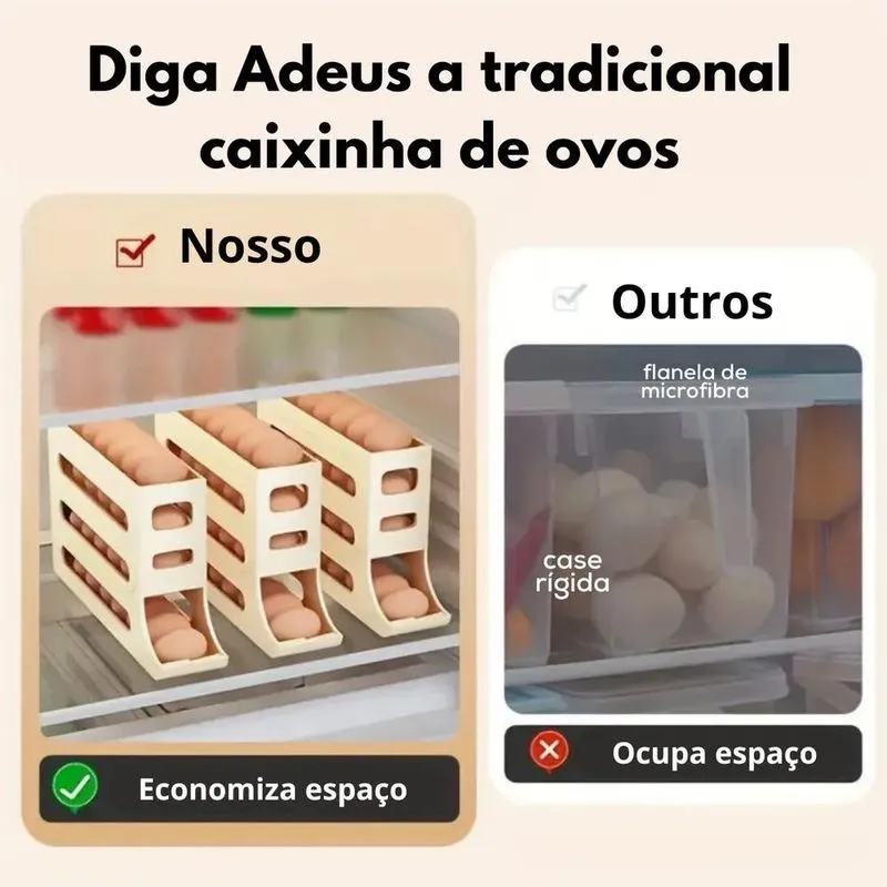 Porta Ovos Organizador Geladeira Rolante 4 Andares 30 Ovos C