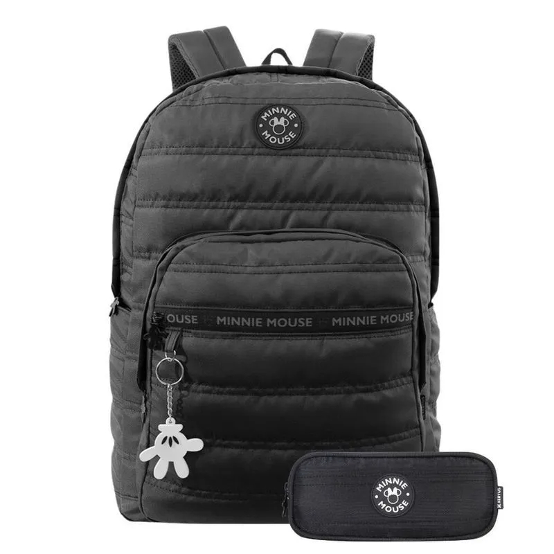 Kit Mochila Costas Minnie Mouse Escolar Estojo Duplo Juvenil