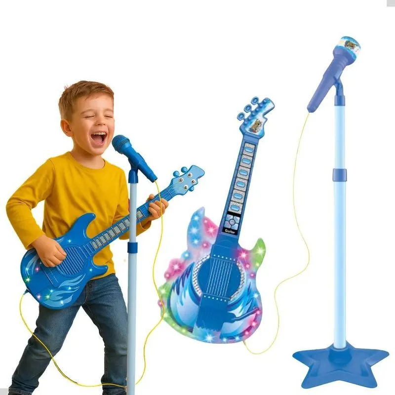 Microfone Com Guitarra Infantil Dm Toys Som Luz Rock Show Az