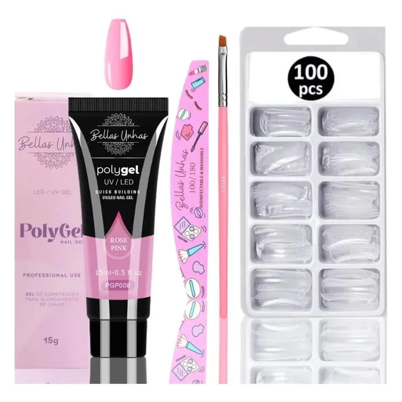10x Kit Unha Gel Poligel Polygel Unhas Molde F1 Lixa Pincel