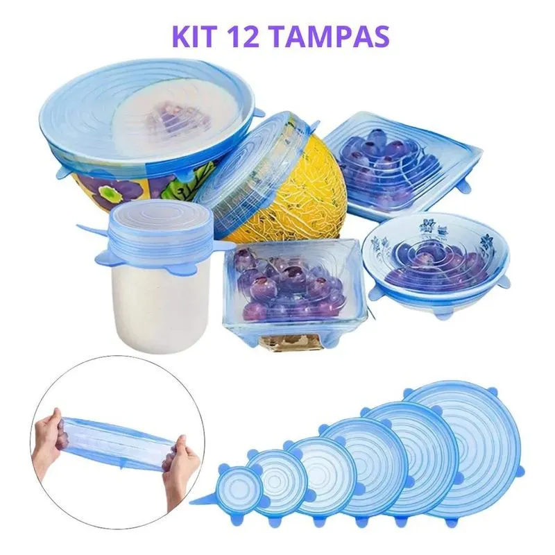 5x Kit Tampas De Silicone Universal Ajustável Reutilizável 1