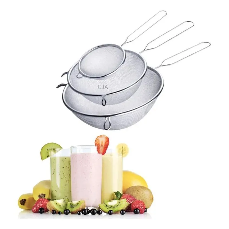 2x Kit 3 Peneiras Coador De Suco P M G Aço Inox Cozinha